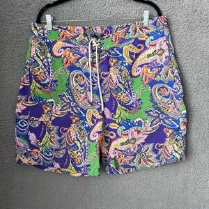 Polo Ralph Lauren Board Shorts Mens Large Blue Paisley Swim Trunks Swimwear Surf